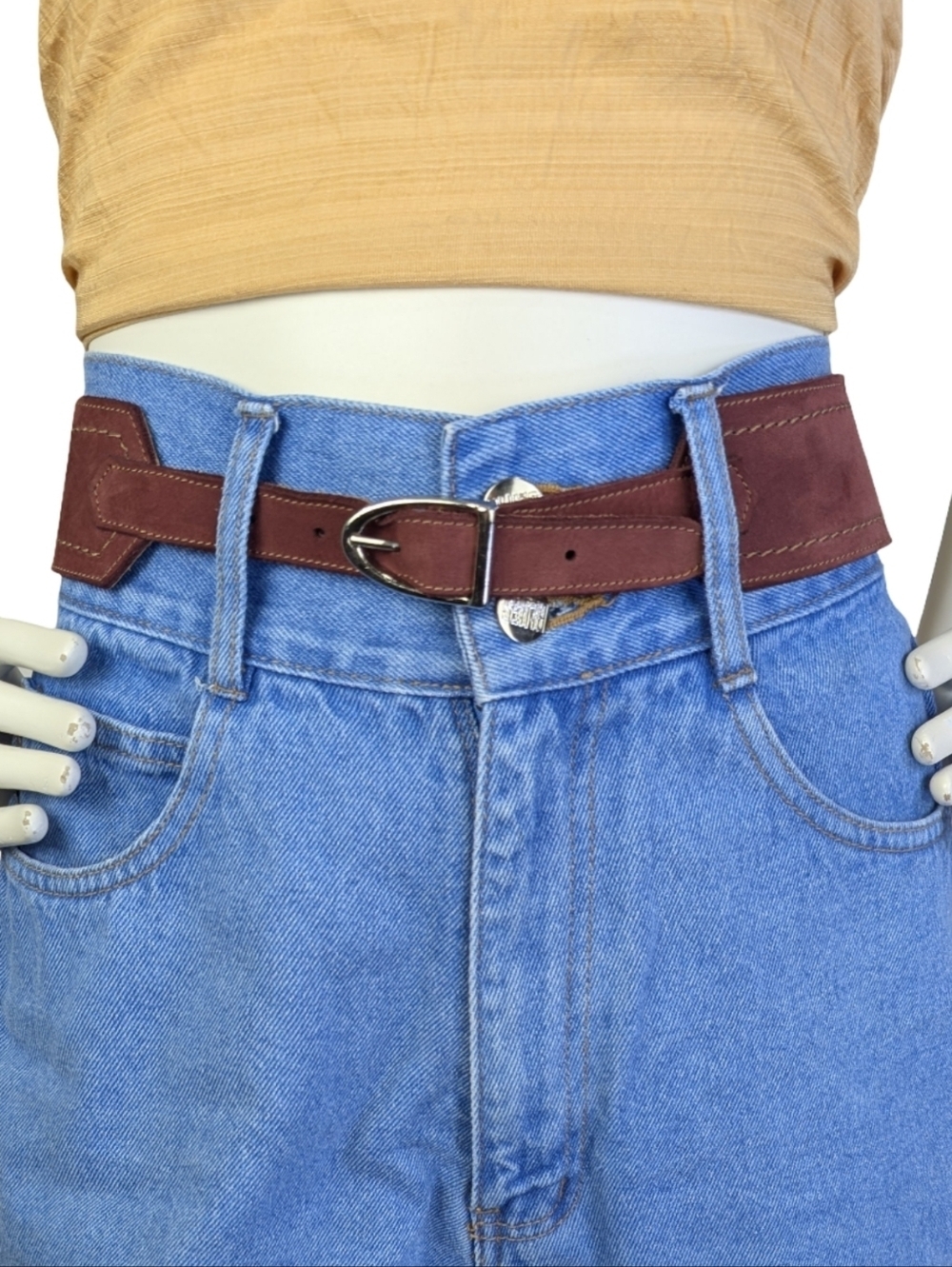 Vintage Gary Kamioner Made in France Suede Wide Burgundy Statement Belt 29"-33"